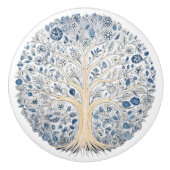 Blauwe en Witte Bloemen Keramische Knob met Boom Keramische Knop (Voorkant)
