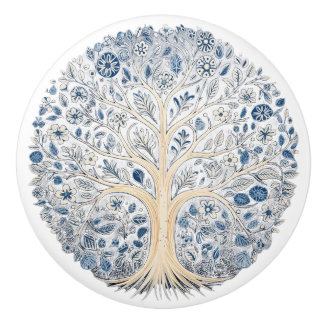 Blauwe en Witte Bloemen Keramische Knob met Boom Keramische Knop
