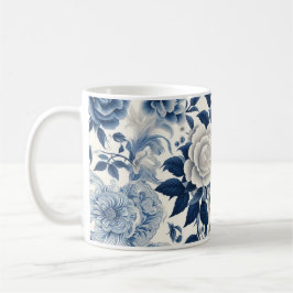 Blauwe en witte bloemen koffiemok