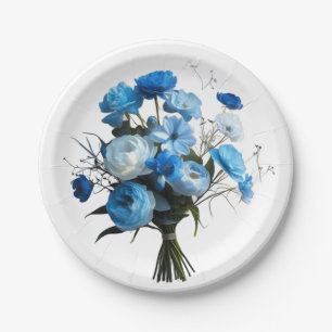Blauwe en witte bloemen papieren bordje