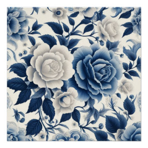 Blauwe en witte bloemen perfect poster