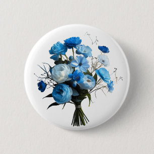 Blauwe en witte bloemen ronde button 5,7 cm