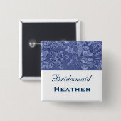 Blauwe en witte  bloemen vierkante button 5,1 cm (Voorkant /achterkant)