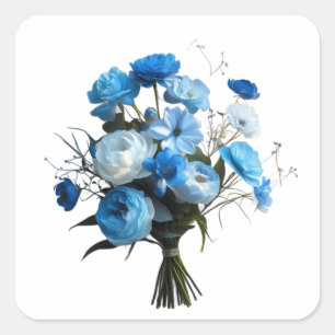 Blauwe en witte bloemen vierkante sticker