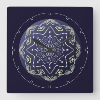 Blauwe en witte bol Mandala wandklok Vierkante Klok
