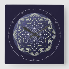 Blauwe en witte bol Mandala wandklok Vierkante Klok