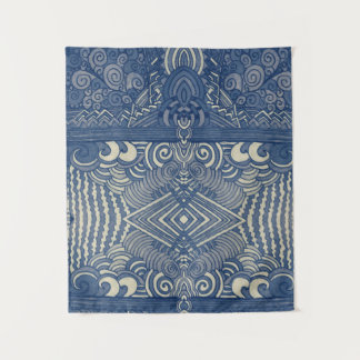 Blauwe en witte bosbouw wandkleed