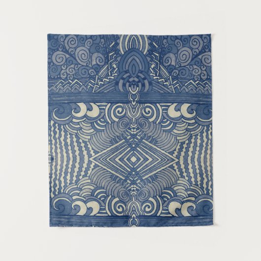 Blauwe en witte bosbouw wandkleed (Voorkant)