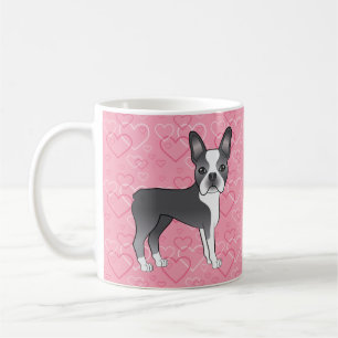 Blauwe En Witte Boston Terrier Hond Op Roze Harten Koffiemok