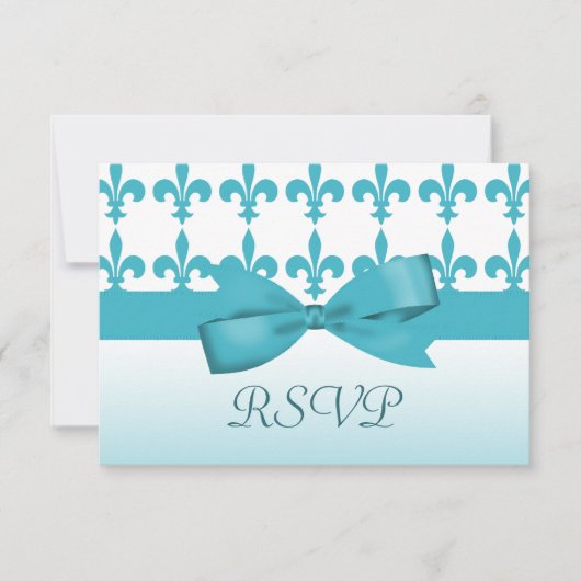 Blauwe en witte bruiloft RSVP kaartje (Voorkant)