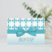 Blauwe en witte bruiloft RSVP kaartje (Staand voorkant)