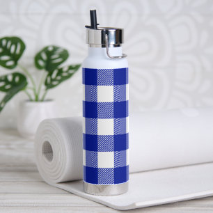 Blauwe en Witte Buffel Plaid Waterfles