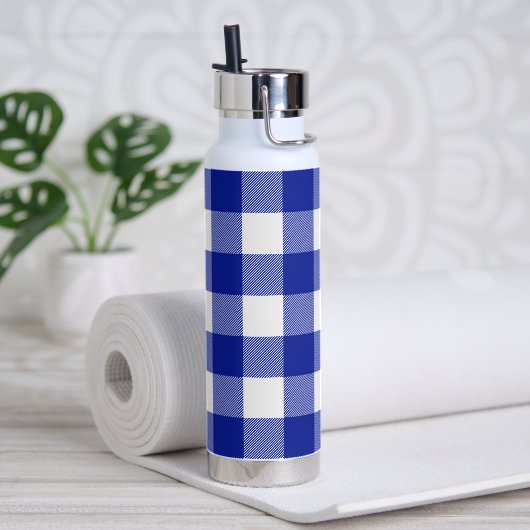 Blauwe en Witte Buffel Plaid Waterfles (Yoga)