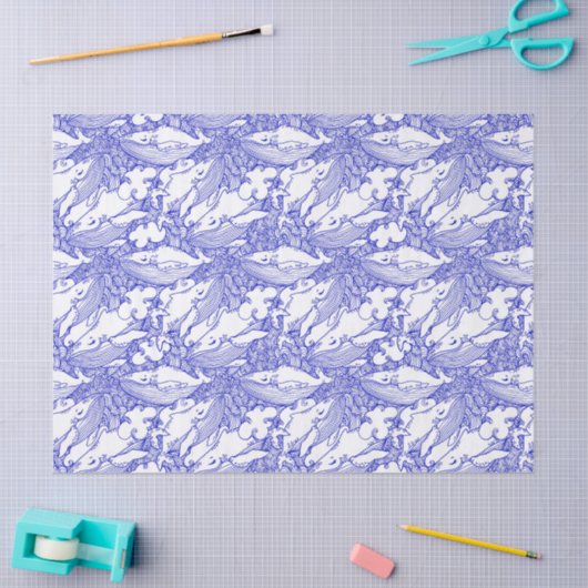 Blauwe en witte bultrug tissuepapier (Craft)