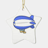 Blauwe en witte Cartoon Blimp Keramisch Ornament (Links)