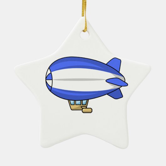 Blauwe en witte Cartoon Blimp Keramisch Ornament (Achterkant)
