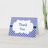 Blauwe en witte Chevron en Polka Dots Dank u Bedankkaart (Voorkant)