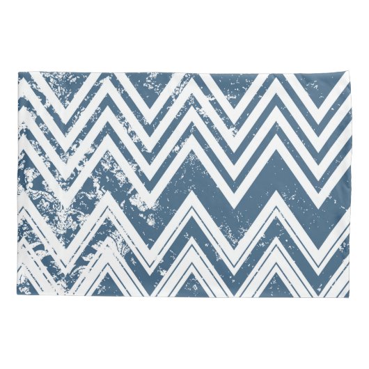Blauwe en witte Chevron Grunge Stripes Kussensloop (Achterkant)