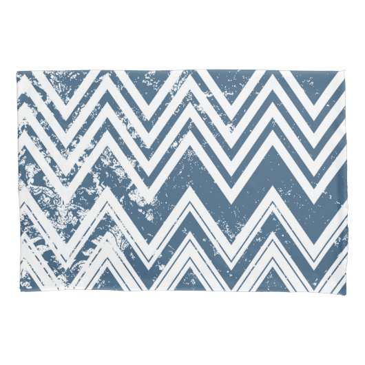 Blauwe en witte Chevron Grunge Stripes Kussensloop (Voorkant)