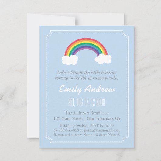 Blauwe en witte Chevron, regenboogBaby shower Kaart (Voorkant)
