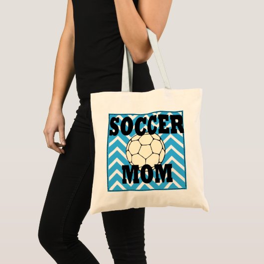 Blauwe en witte Chevron Soccer Mam Canvas tas (Voorkant (product))