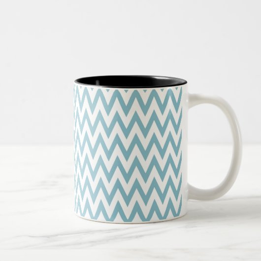 Blauwe en witte Chevron Tweekleurige Koffiemok (Rechts)