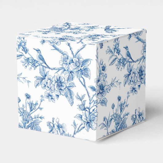 Blauwe en witte Chinoiserie Bloemvogels Bedankdoosjes (Voorkant Zijde)