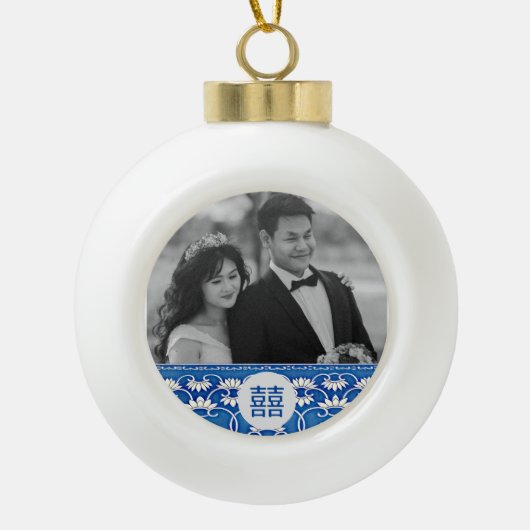 Blauwe en witte Chinoiserie - bruiloft Keramische Bal Ornament (Voorkant)