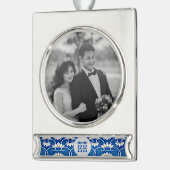 Blauwe en witte Chinoiserie - bruiloft Verzilverd Banner Ornament (Links)