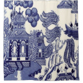 Blauwe en witte Chinoiserie Douchegordijn (Voorkant)