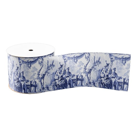 Blauwe en witte Chinoiserie Grosgrain Lint (Spoel)