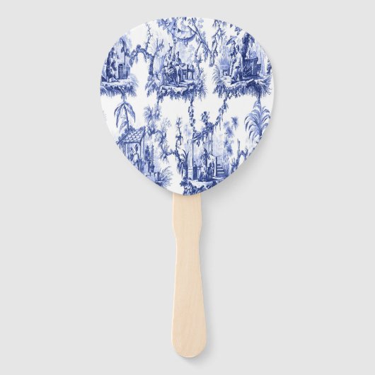 Blauwe en witte Chinoiserie Handwaaier (Achterkant)