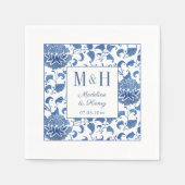 Blauwe en witte Chinoiserie Monogram Weddenschap Servet (Voorkant)