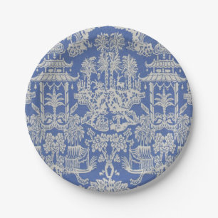 Blauwe en witte Chinoiserie Papieren Bordje
