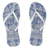 Blauwe en witte Chinoiserie Teenslippers (Voetbed)