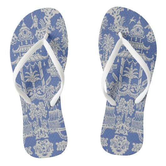 Blauwe en witte Chinoiserie Teenslippers (Voetbed)