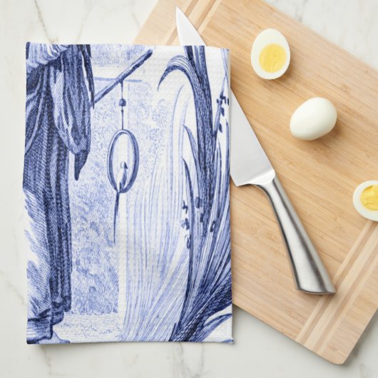 Blauwe en witte Chinoiserie Theedoek (Quarter Fold)