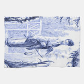 Blauwe en witte Chinoiserie Theedoek (Horizontaal)