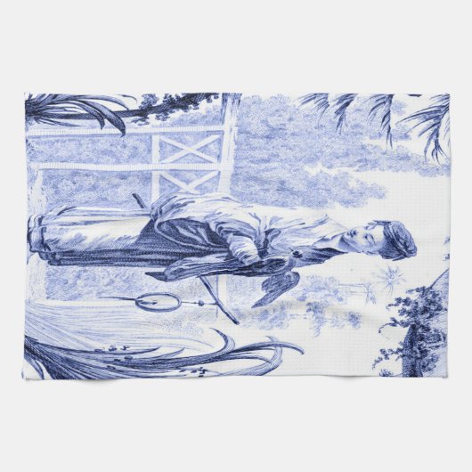 Blauwe en witte Chinoiserie Theedoek (Horizontaal)