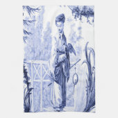 Blauwe en witte Chinoiserie Theedoek (Verticaal)