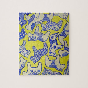 Blauwe en witte Dala Paarden Puzzle Legpuzzel