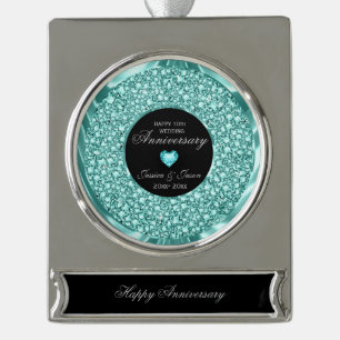 Blauwe en witte diamanten verzilverd banner ornament