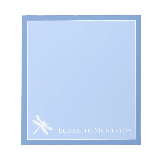 Blauwe en Witte Dragonfly Gepersonaliseerd Notitieblok (Voorkant)