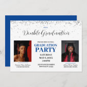 Blauwe en Witte Dubbele Uitnodiging van het Afstud (Voorkant / Achterkant)