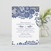 Blauwe en witte elegante  bruiloft kaart (Staand voorkant)