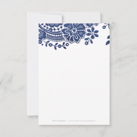 Blauwe en witte elegante kant bruiloft RSVP (Achterkant)