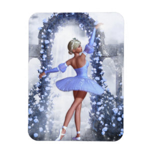 Blauwe en witte fantasie ballerina met rozen bloem magneet