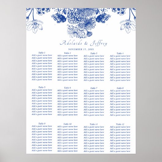 Blauwe en witte flora - China Patroonzittingskaart Poster (Voorkant)