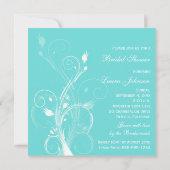 Blauwe en witte Floral Bridal Shower Kaart (Achterkant)
