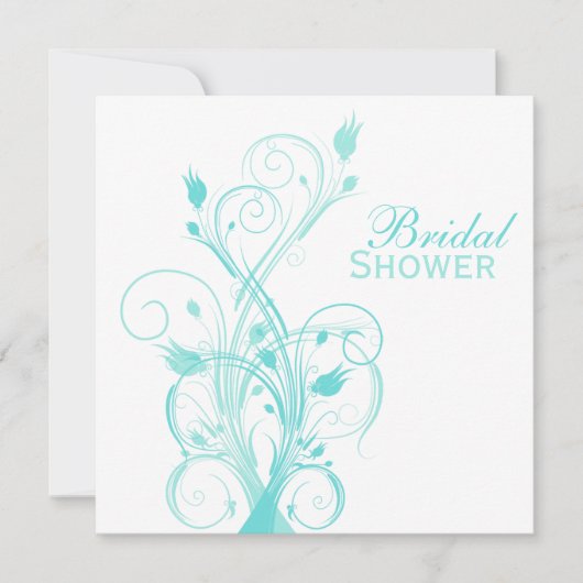 Blauwe en witte Floral Bridal Shower Kaart (Voorkant)